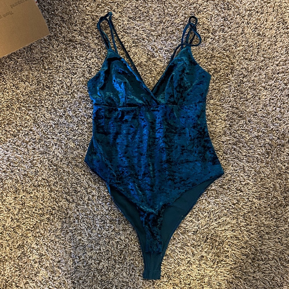 Forever 21 Velvet Bodysuit in Deep Blue